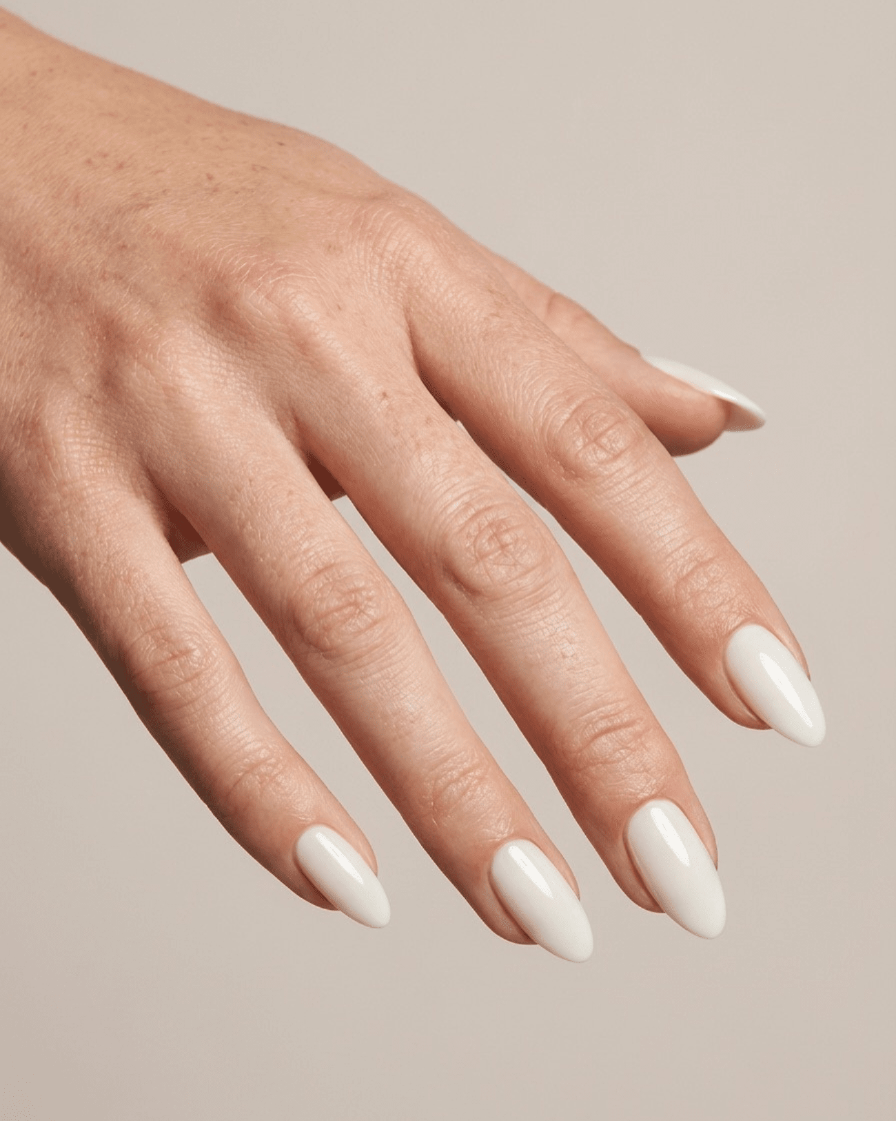 Opaque Off-White Glossy Almond Polygel — Polygel Nails