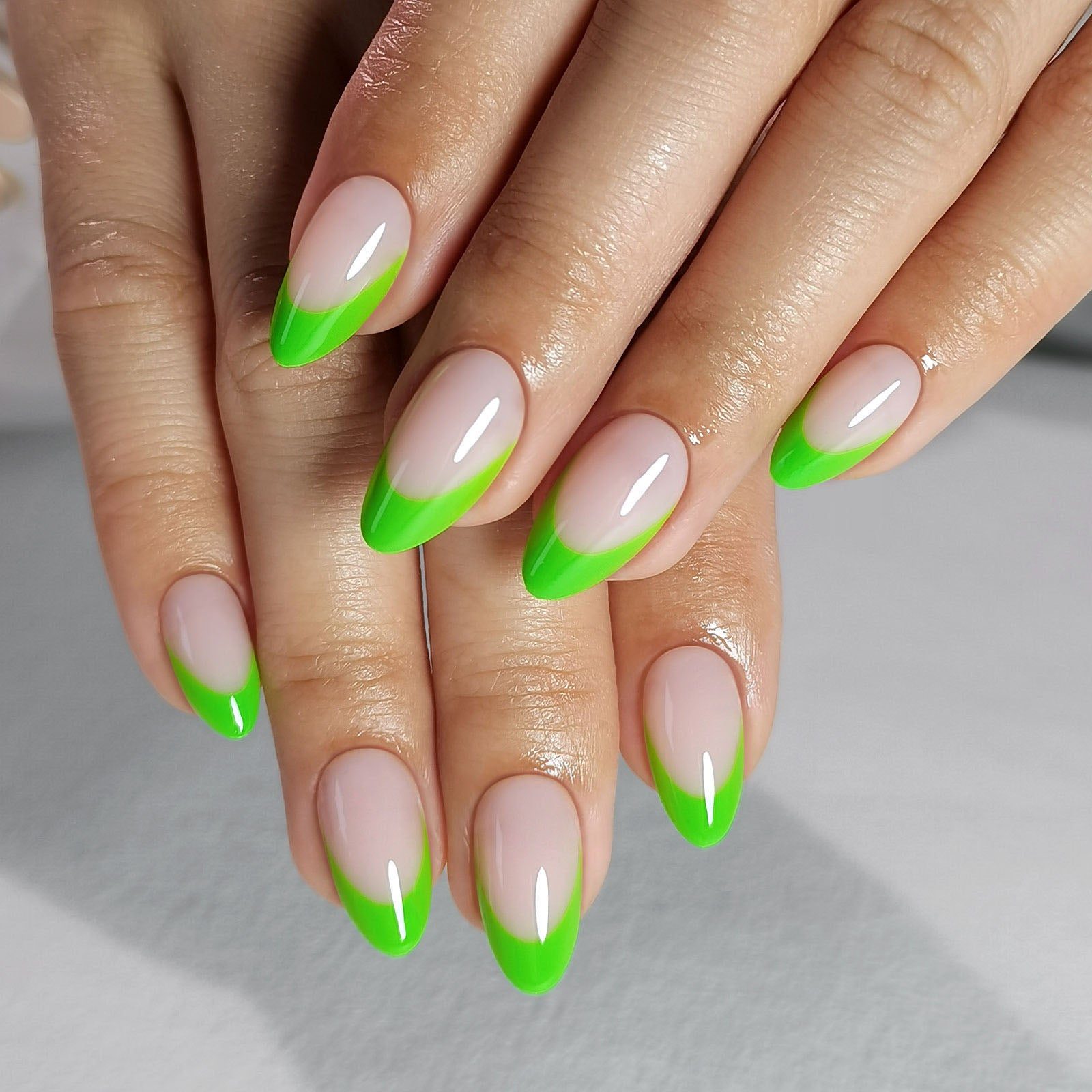 Neon Green Almond French Nails — Almond French Tip Nails