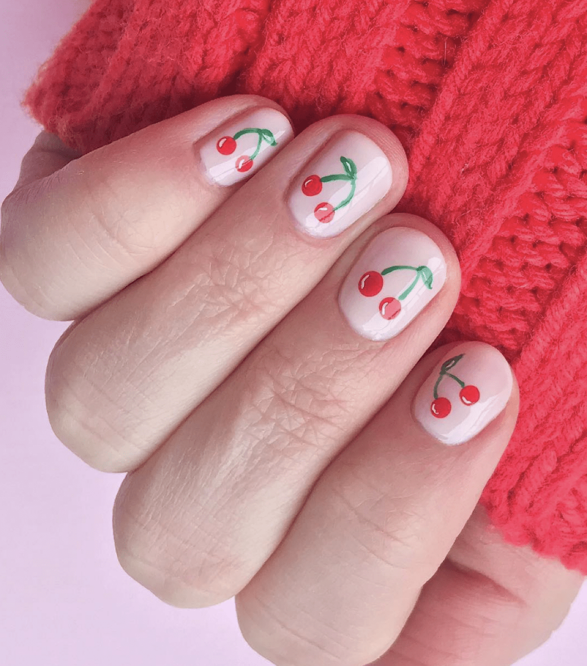 Short Square Sheer Pink With Cherries Short Square Sheer Pink With Cherries — Cherry Nails