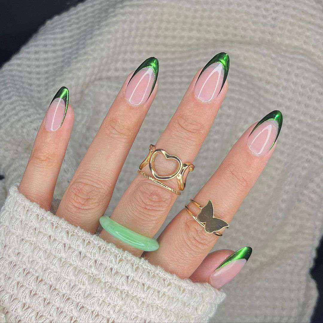 Metallic Green Chrome French Tips Metallic Green Chrome French Tips — Colored French Tip Nails