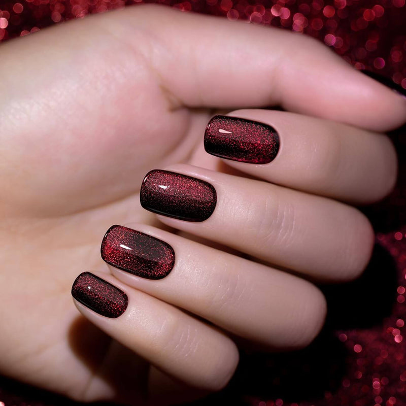 Glossy Black with Red and Gold Glitter Stripes Glossy Black with Red and Gold Glitter Stripes — Red and Black Nails