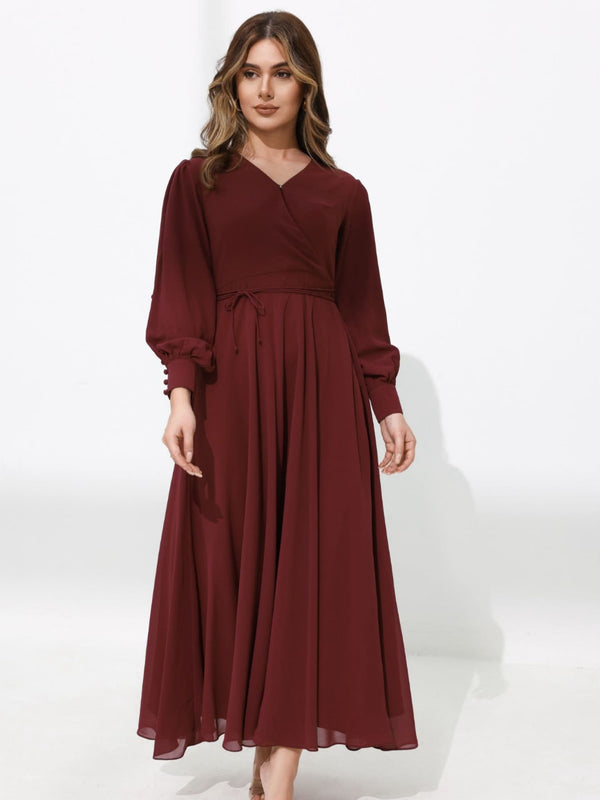 Maroon Wrap Dress with Flowing A-Line Skirt for Church Maroon Wrap Dress with Flowing A-Line Skirt for Church — Church Outfits