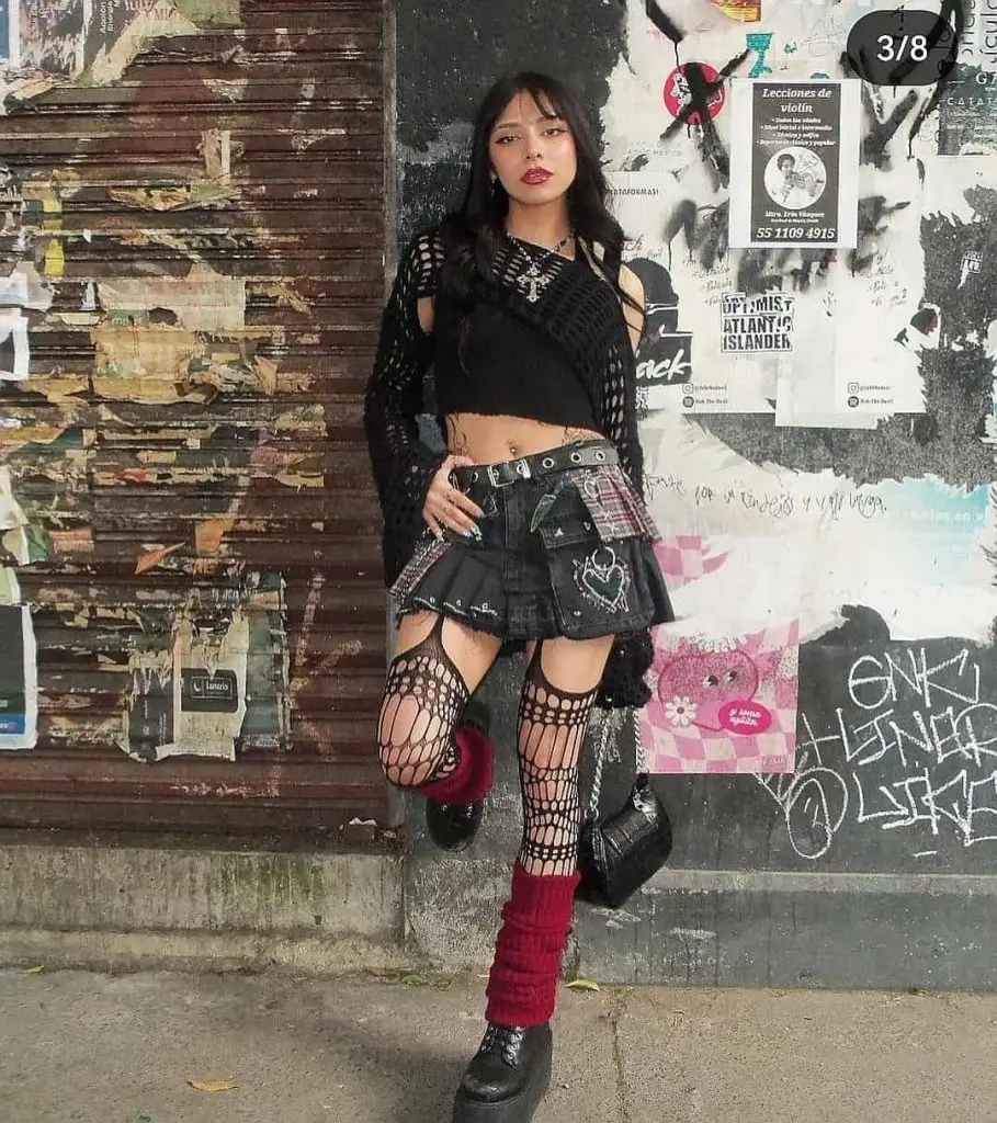 Deconstructed Punk: Sheer Top, Plaid Skirt, and Red Leg Warmers Deconstructed Punk: Sheer Top, Plaid Skirt, and Red Leg Warmers — Punk Outfits