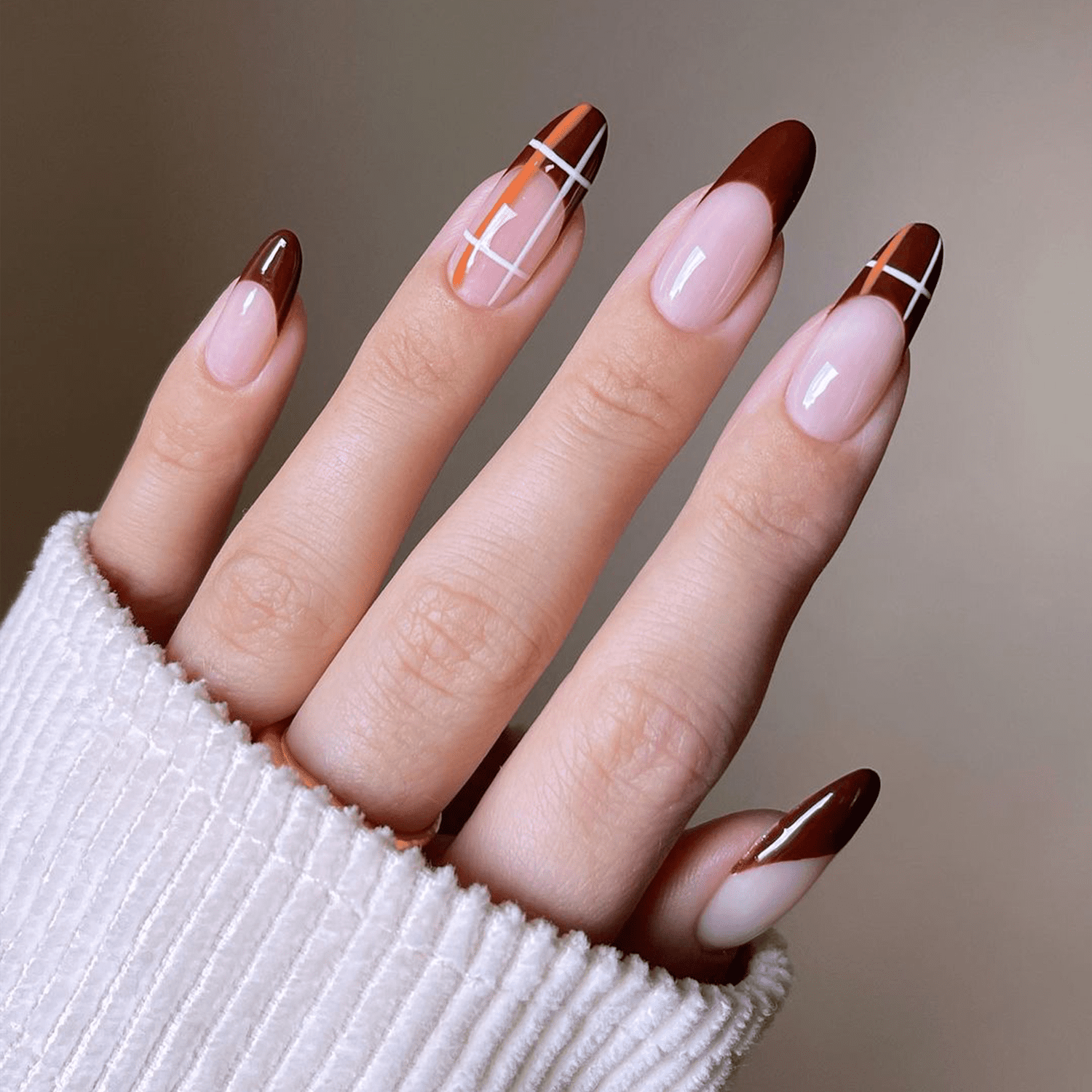 French Tips with Orange & Grid Accents French Tips with Orange & Grid Accents — Preppy Nails