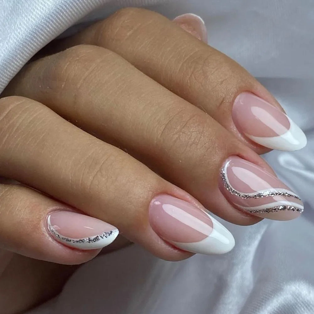 Glossy With Glitter Visual Idea — French Tip Nails
