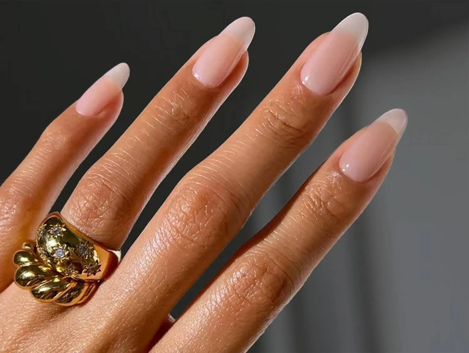 Classic French Manicure Long Almond Nails — Nails for Women Over 60