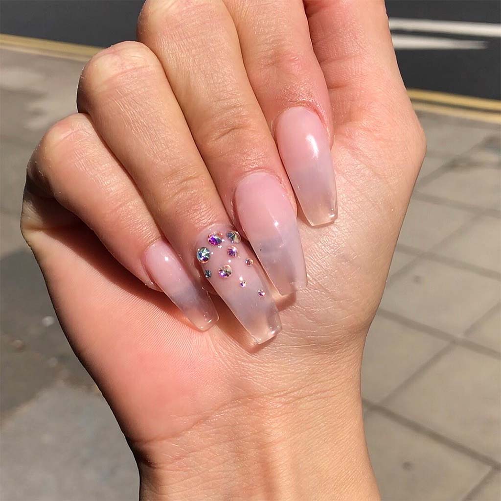 Rhinestones On Accent Nail Visual Idea Rhinestones On Accent Nail Visual Idea — Clear Nails
