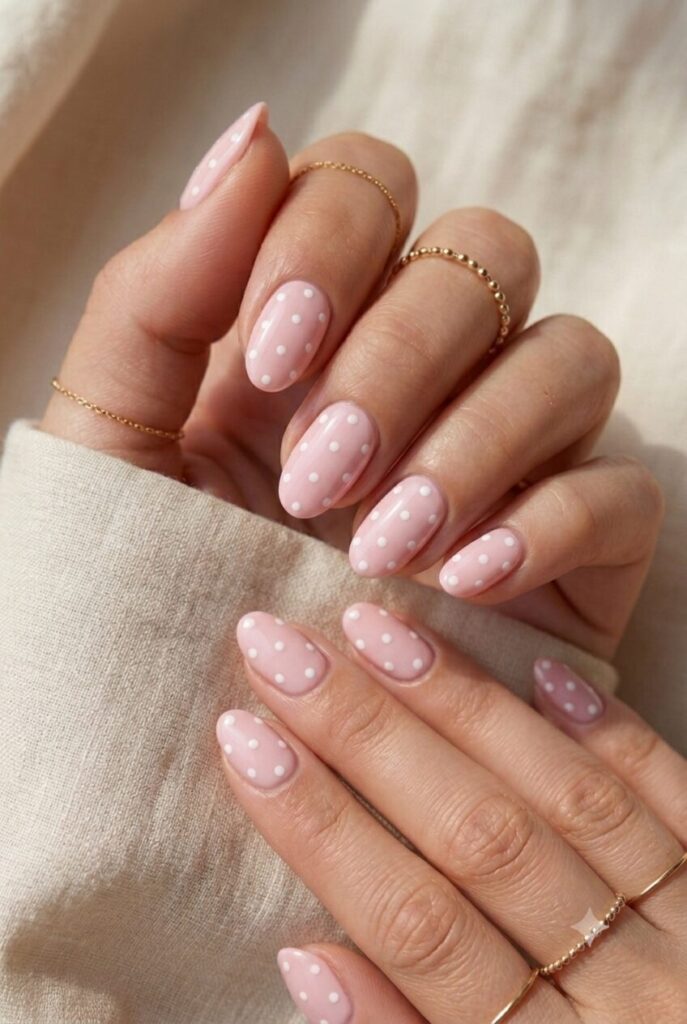 Sweet White Polka Dots — Short Oval Nails