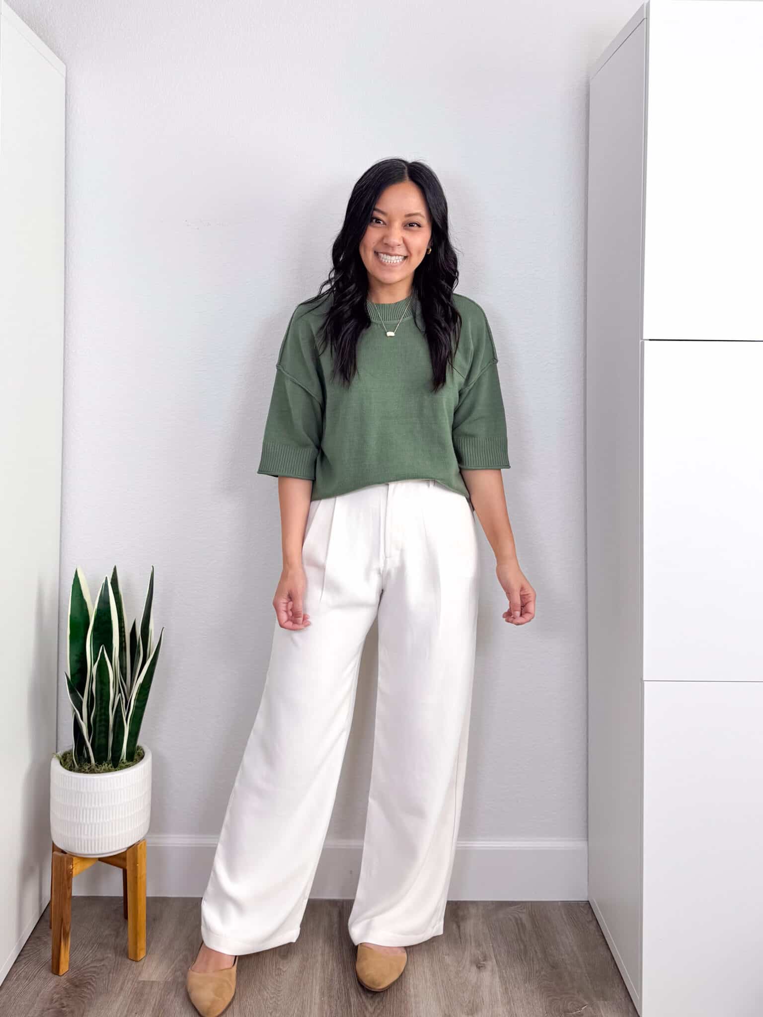 Wide-Leg Trousers Paired with a Knit Sweater for Smart Casual Polish — Work Outfits