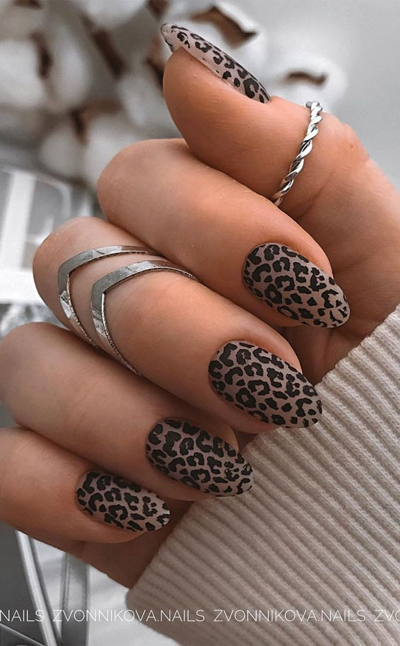 Matte Beige Leopard Almond Nails Matte Beige Leopard Almond Nails — Leopard Print Nails