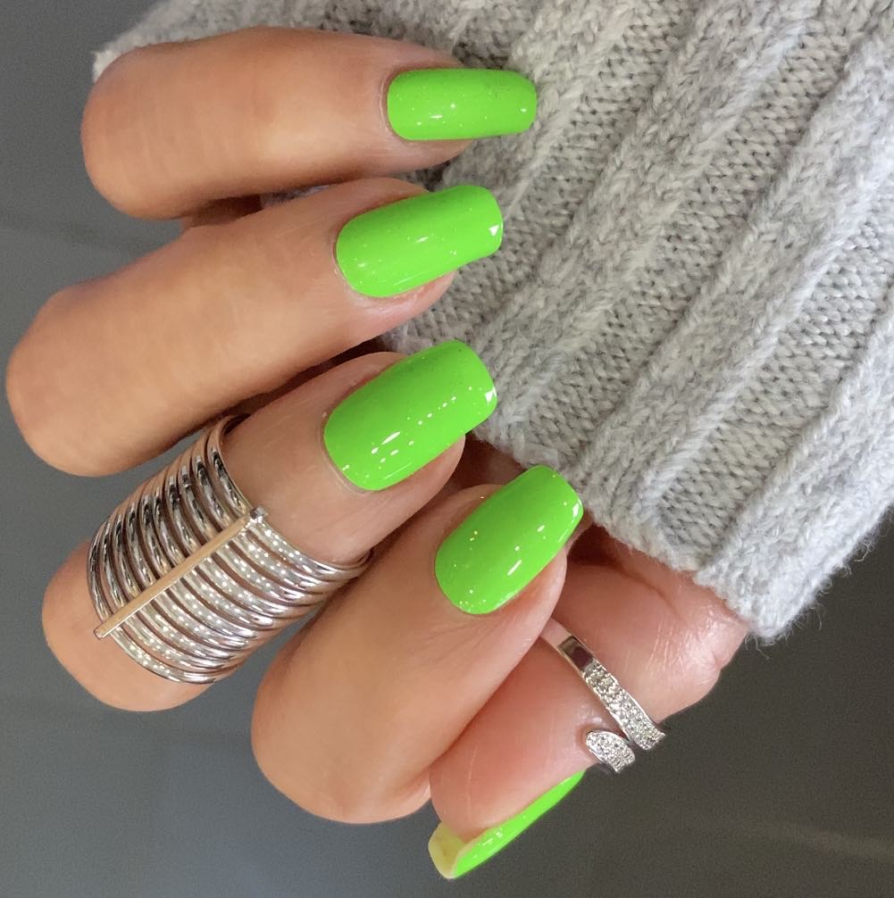 Opaque Neon Green Square Nails — Neon Nails