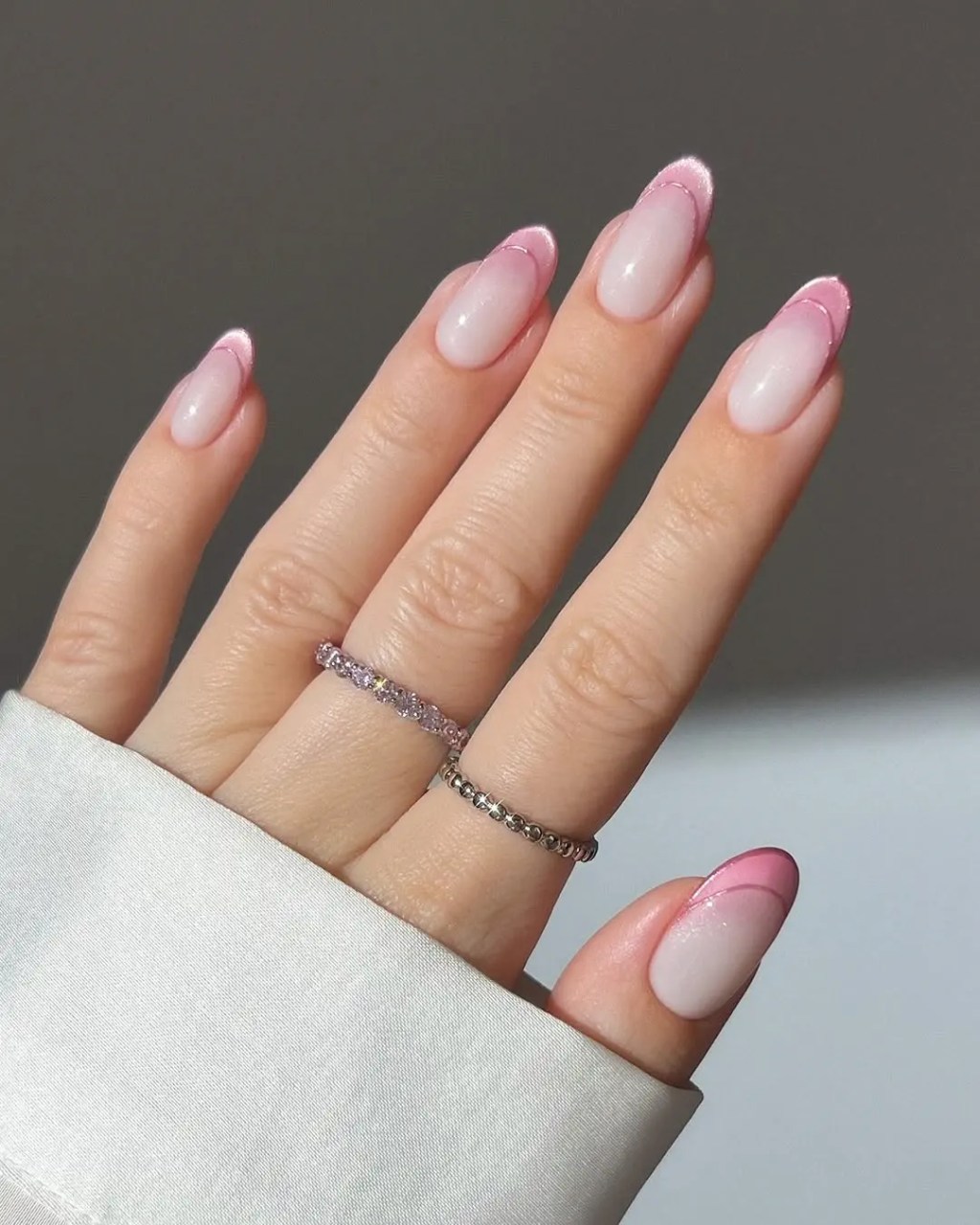 Milky Pink Ombre with Pink French Line Milky Pink Ombre with Pink French Line — French Ombre Nails
