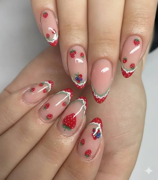 Variety Strawberry Oval Nails — Strawberry Nails