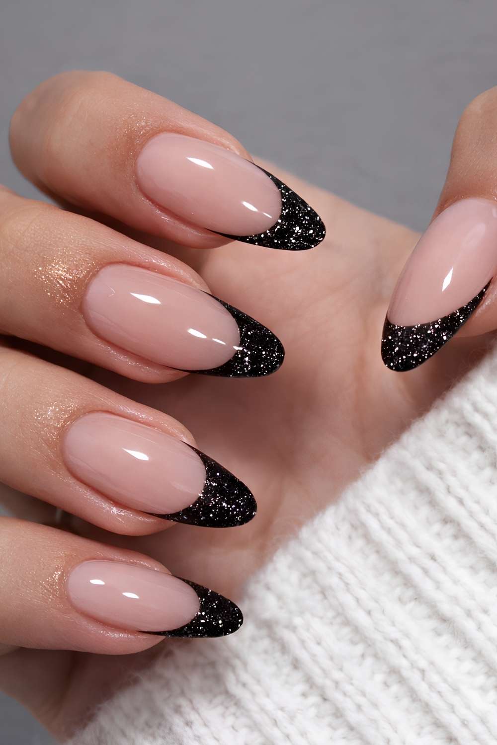 Glitter Encrusted Black French Tips Glitter Encrusted Black French Tips — Black French Tip Nails