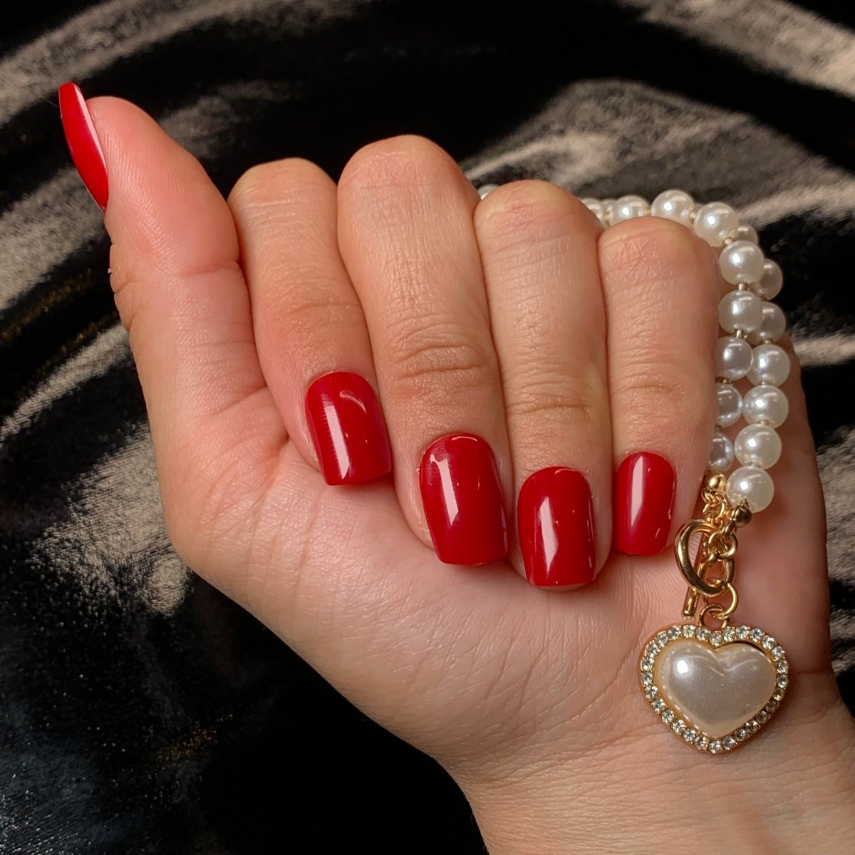 Glossy Medium Red Square Nails — Red Nails