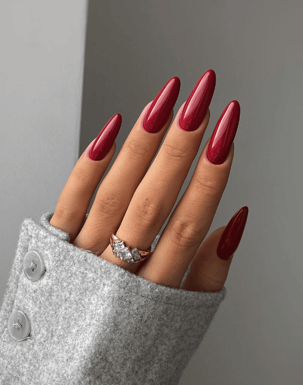 Elegant Shimmering Deep Red Stiletto Nails — Dark Red Nails