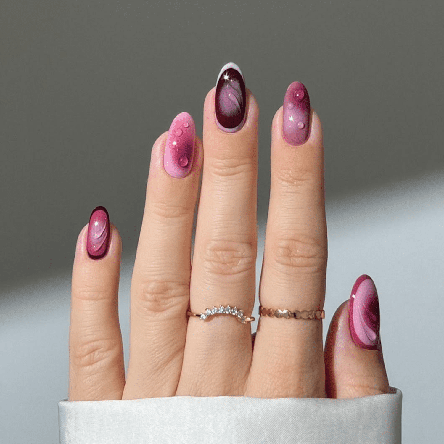 Pink Purple Swirl Dewdrop Ovals — Aura Nails