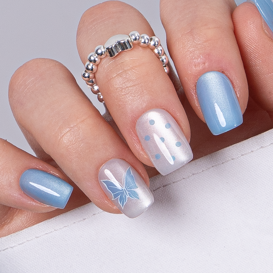 Matte Blue & Pearlescent Butterfly Nails Matte Blue & Pearlescent Butterfly Nails — Light Blue Nails