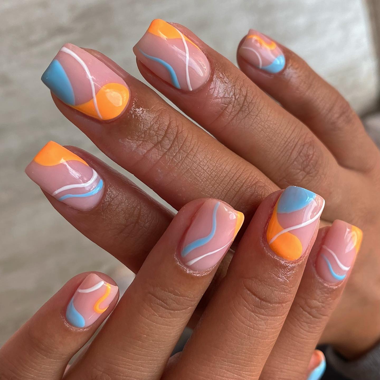 Abstract Shapes And Wavy Lines Visual Idea — Orange Nails