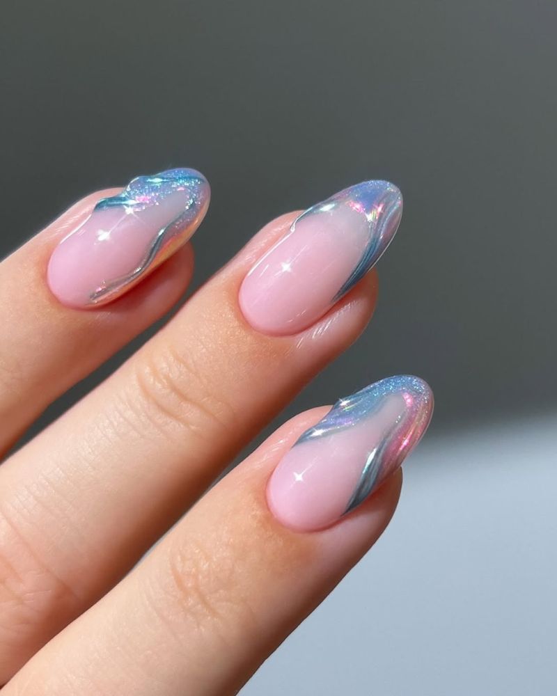 Iridescent French Tip Almonds Iridescent French Tip Almonds — Mermaid Nails
