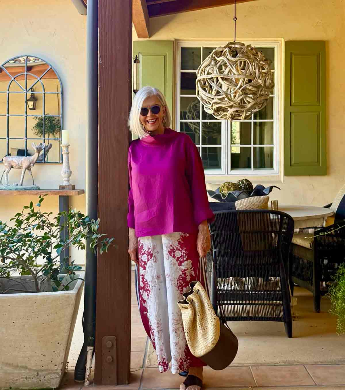 Vibrant Tunic Top with Patterned Pants — Decades Day Outfits
