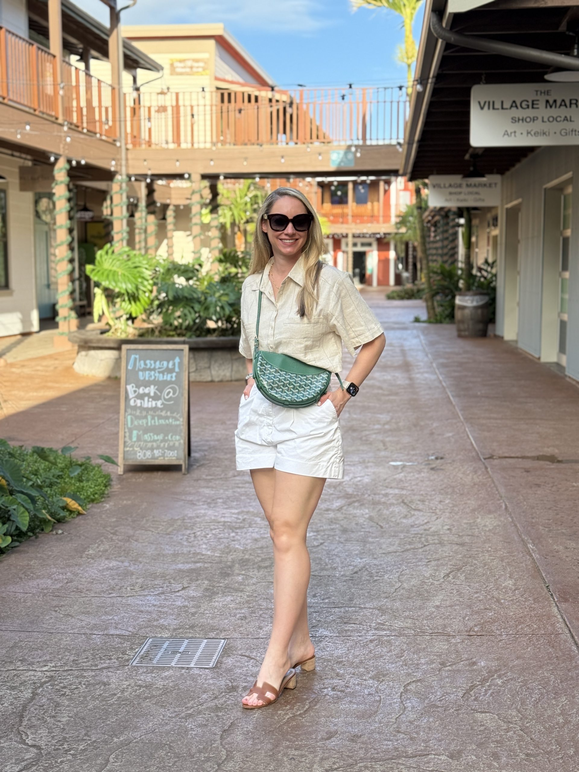 Casual Beige Button-Up and White Shorts for Daytime Exploration — Hawaii Outfits