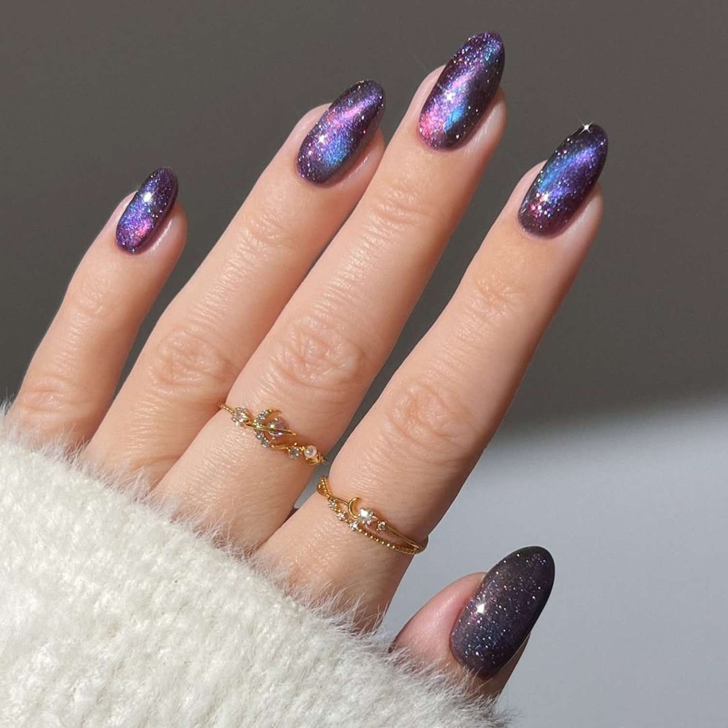 Cosmic Purple Galaxy Nails — Short Oval Nails