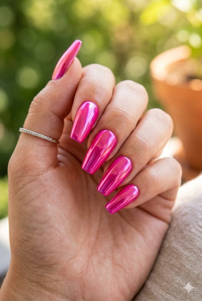 Hot Pink Chrome Coffin Hot Pink Chrome Coffin — Pink Chrome Nails