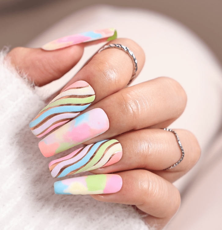 Matte Pastel Tie-Dye Coffin Polygel — Polygel Nails