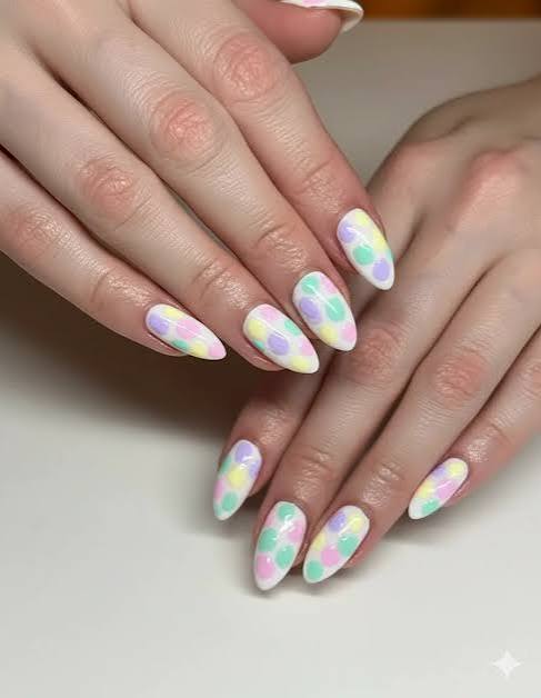 Pastel Polka Dot Almond Nails — Nail Art