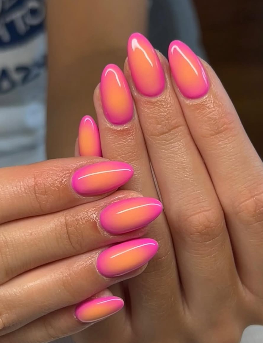 Pink to Orange Aura Gradient Nails — Nail Art