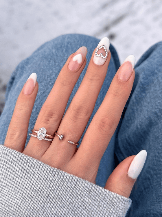 Heart Accent Nail Rhinestone Heart Visual Idea Heart Accent Nail Rhinestone Heart Visual Idea — Coquette Nails