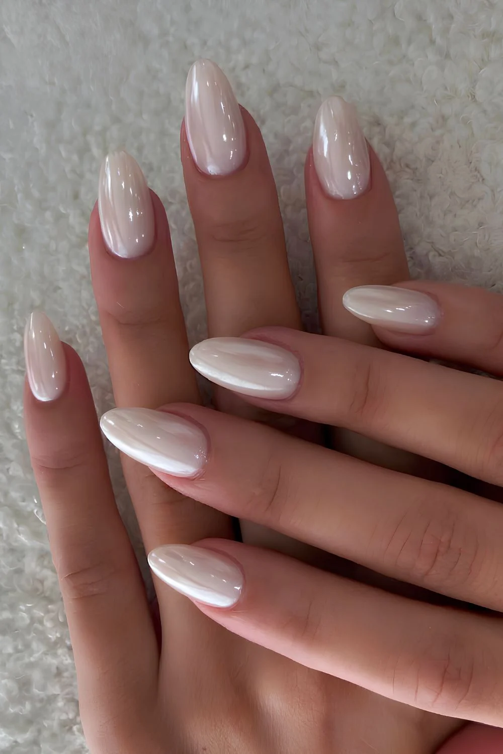 Pearlescent Nude Medium Almonds — Medium Almond Nails