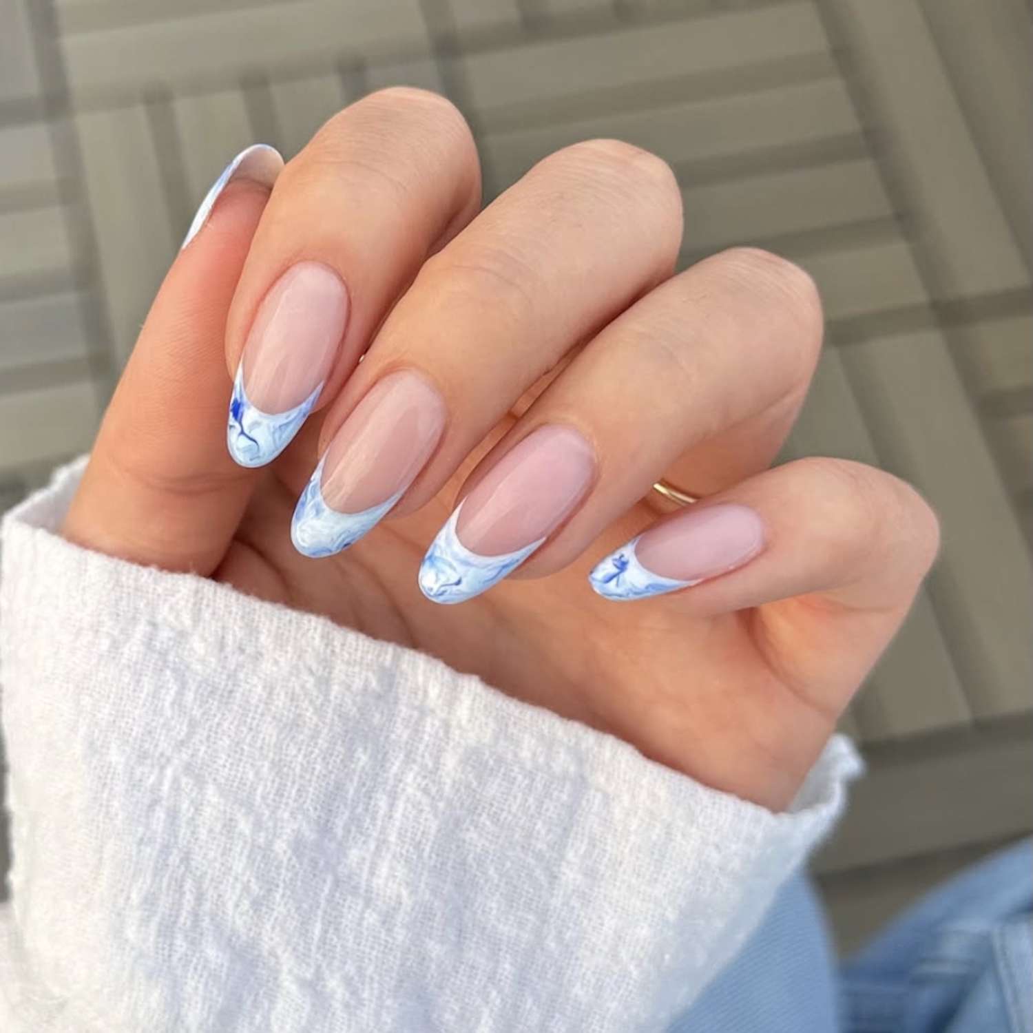 Marbled French Tip Medium Almonds — Medium Almond Nails