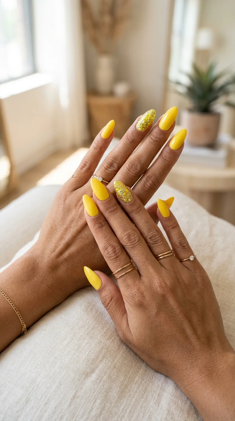 15 Stunning Yellow Nail Design Long Acrylic Almond Shape Ideas for a Chic & Trendy Look