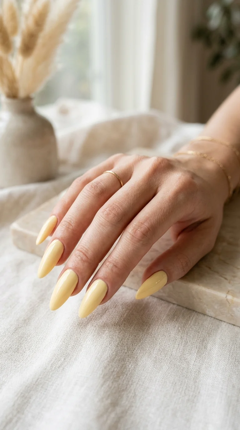 Pale Yellow Opaque Almonds Pale Yellow Opaque Almonds — Long Almond Nails