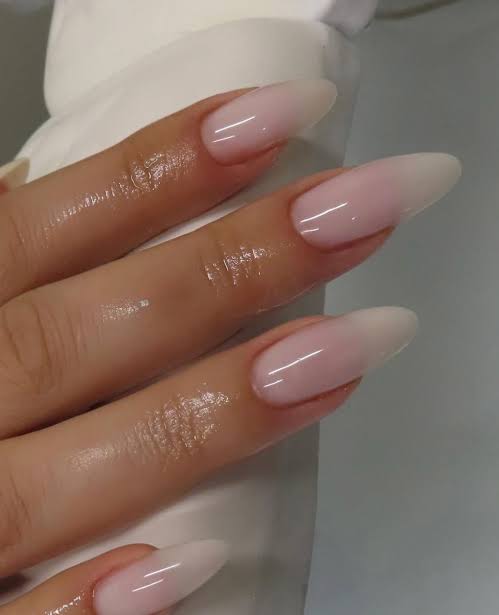 Pale Pink White Gradient French Almonds Pale Pink White Gradient French Almonds — Long Almond Nails