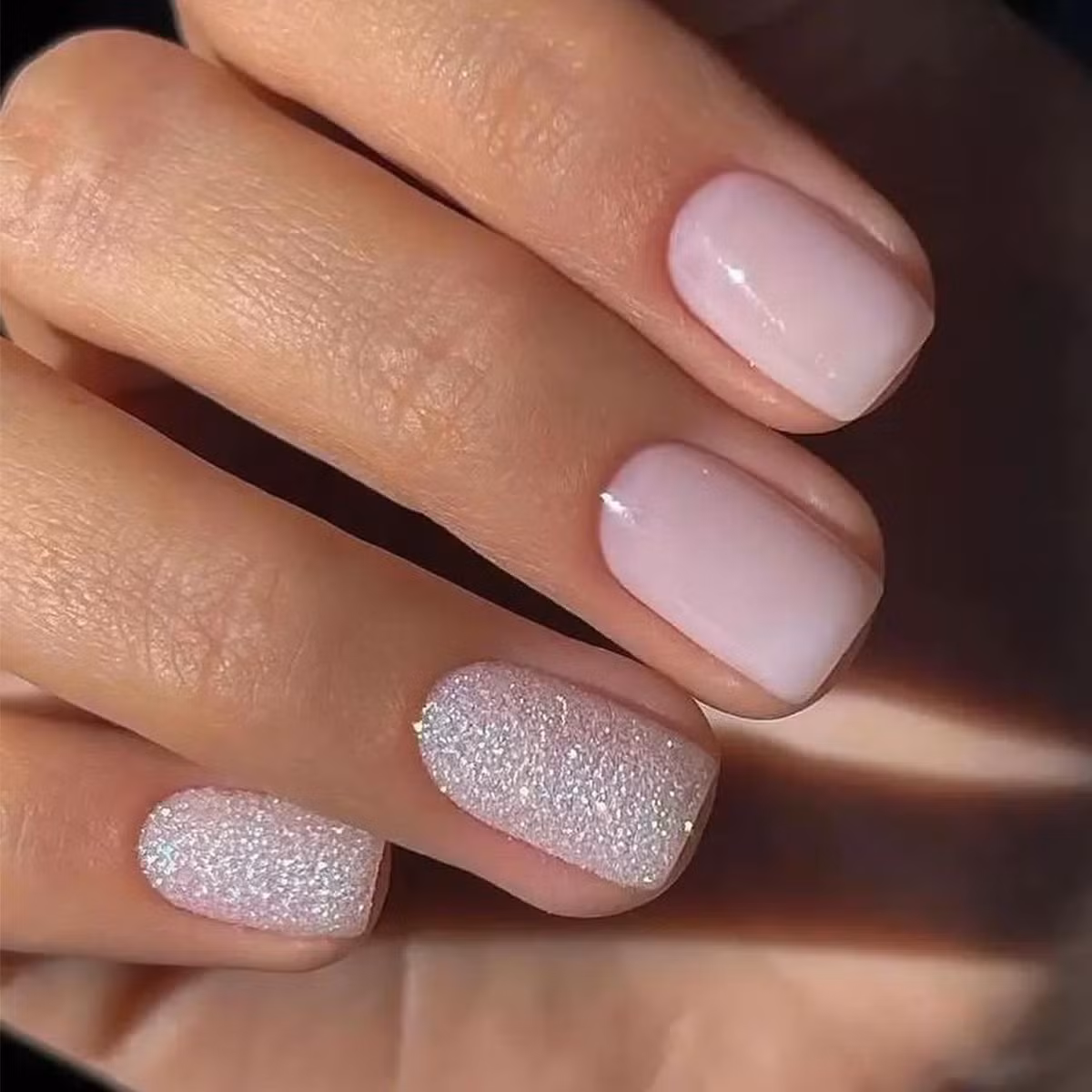 Glitter Accent Nail — Short Square Nails