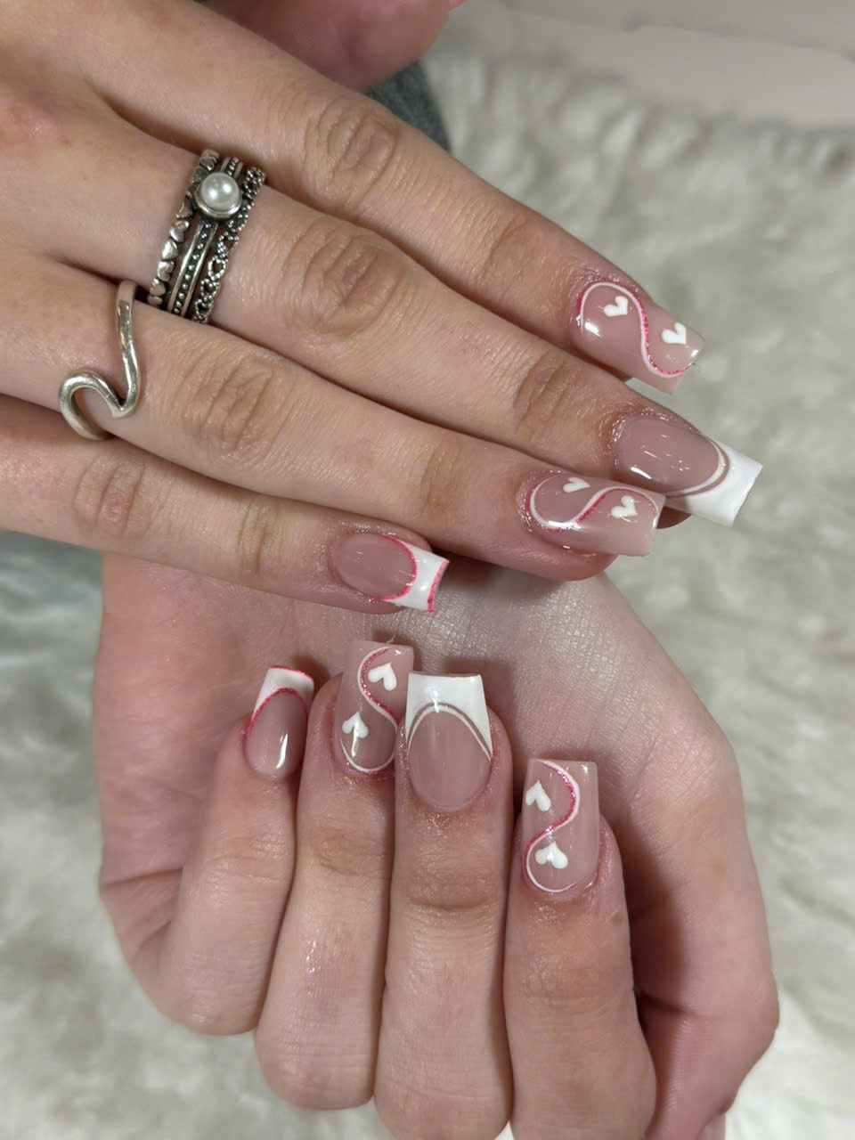 Hearts and Swirls French — Short Square Nails