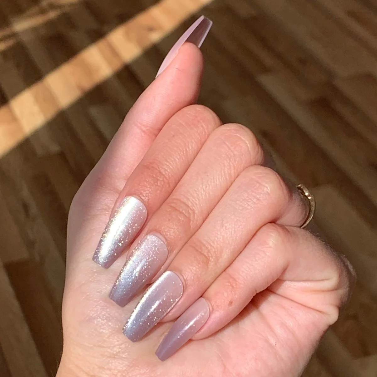 Pale Lilac Velvet Shimmer Coffin Nails
