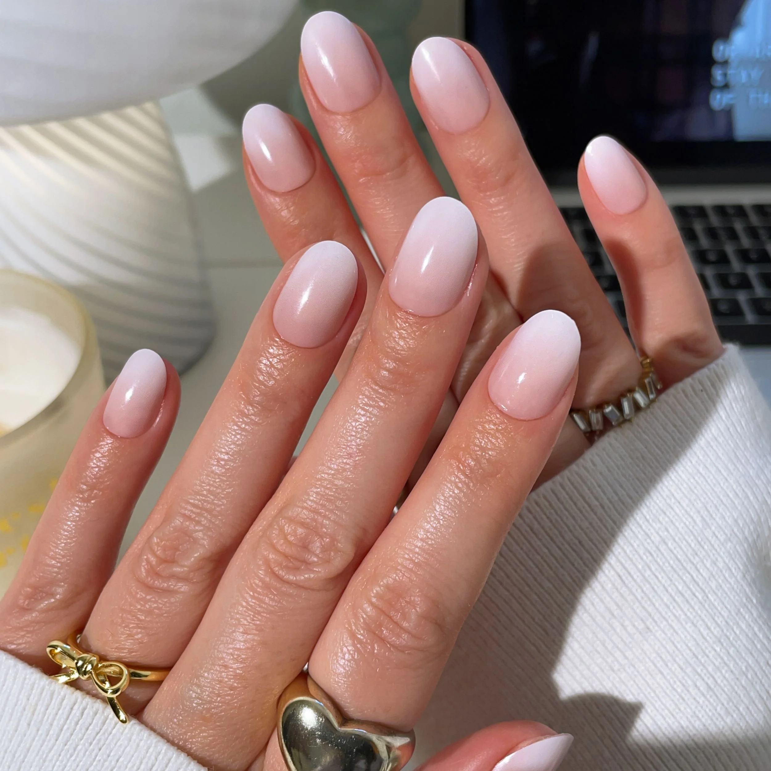 Milky Pink Ombre Gradient — Short Oval Nails