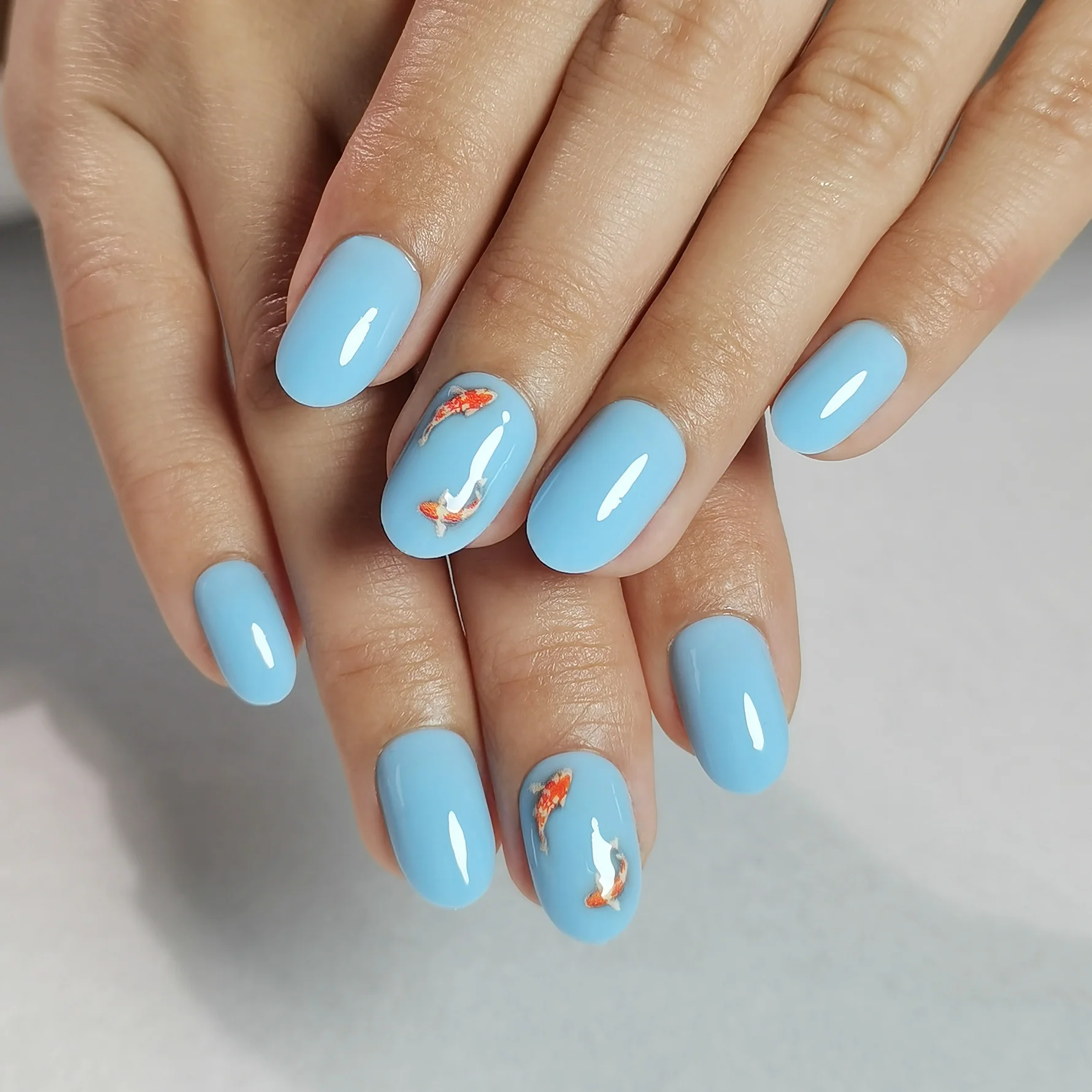Playful Koi Fish Art — Short Oval Nails