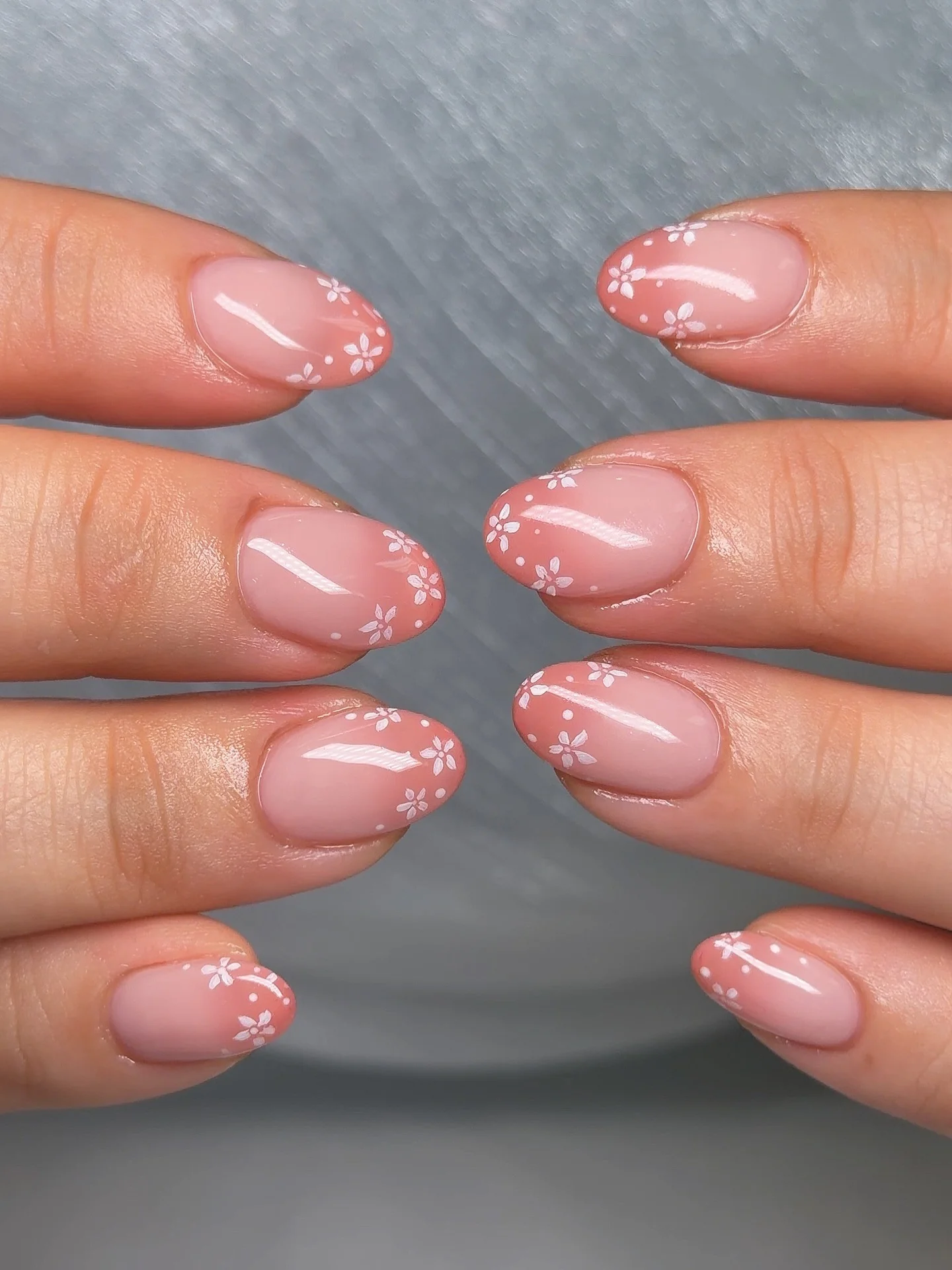 Delicate Floral French Tips — Short Oval Nails
