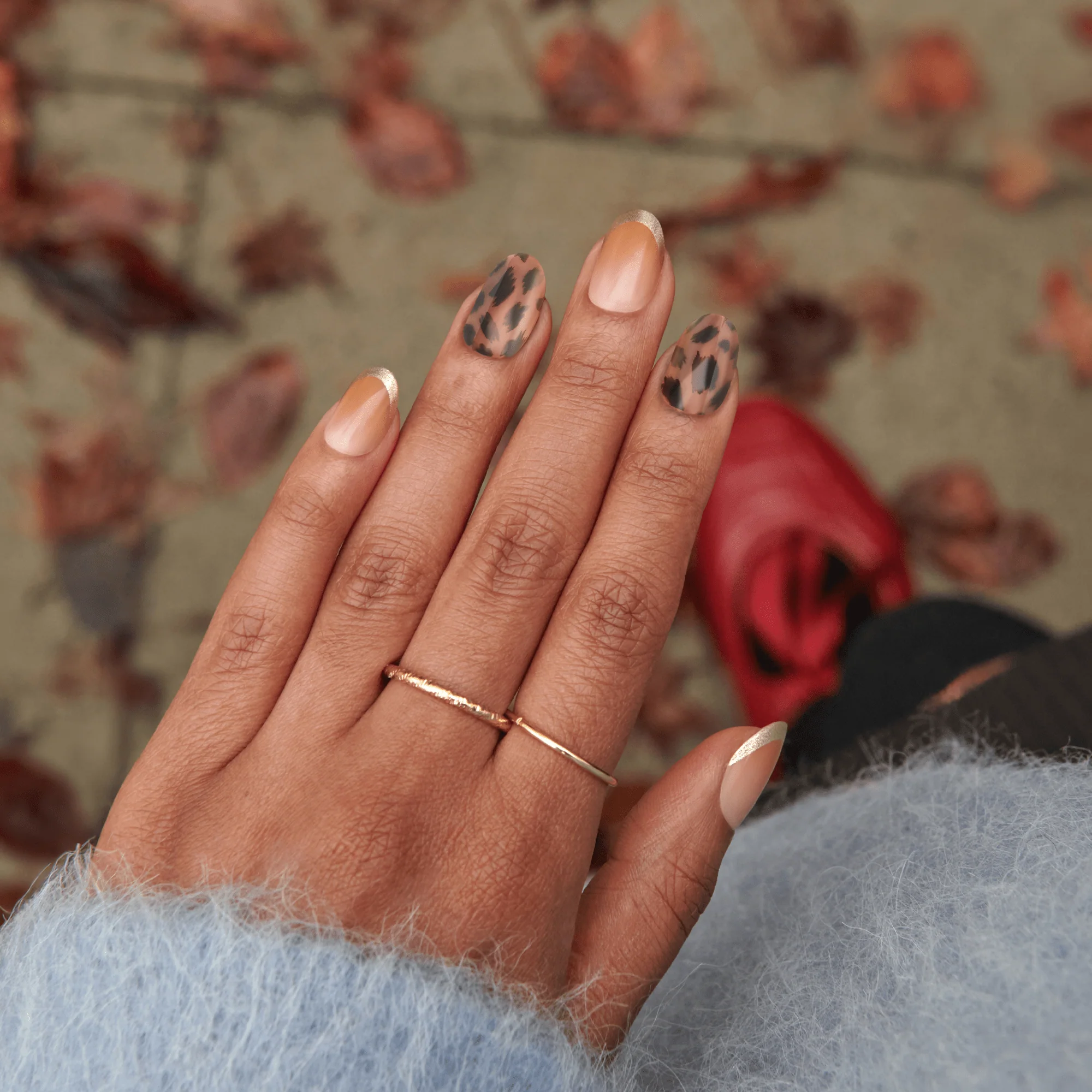 Autumn Leopard French Gradient — Short Oval Nails