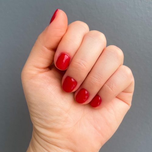 Classic Glossy Red Rounded Nails — Very Short Nails