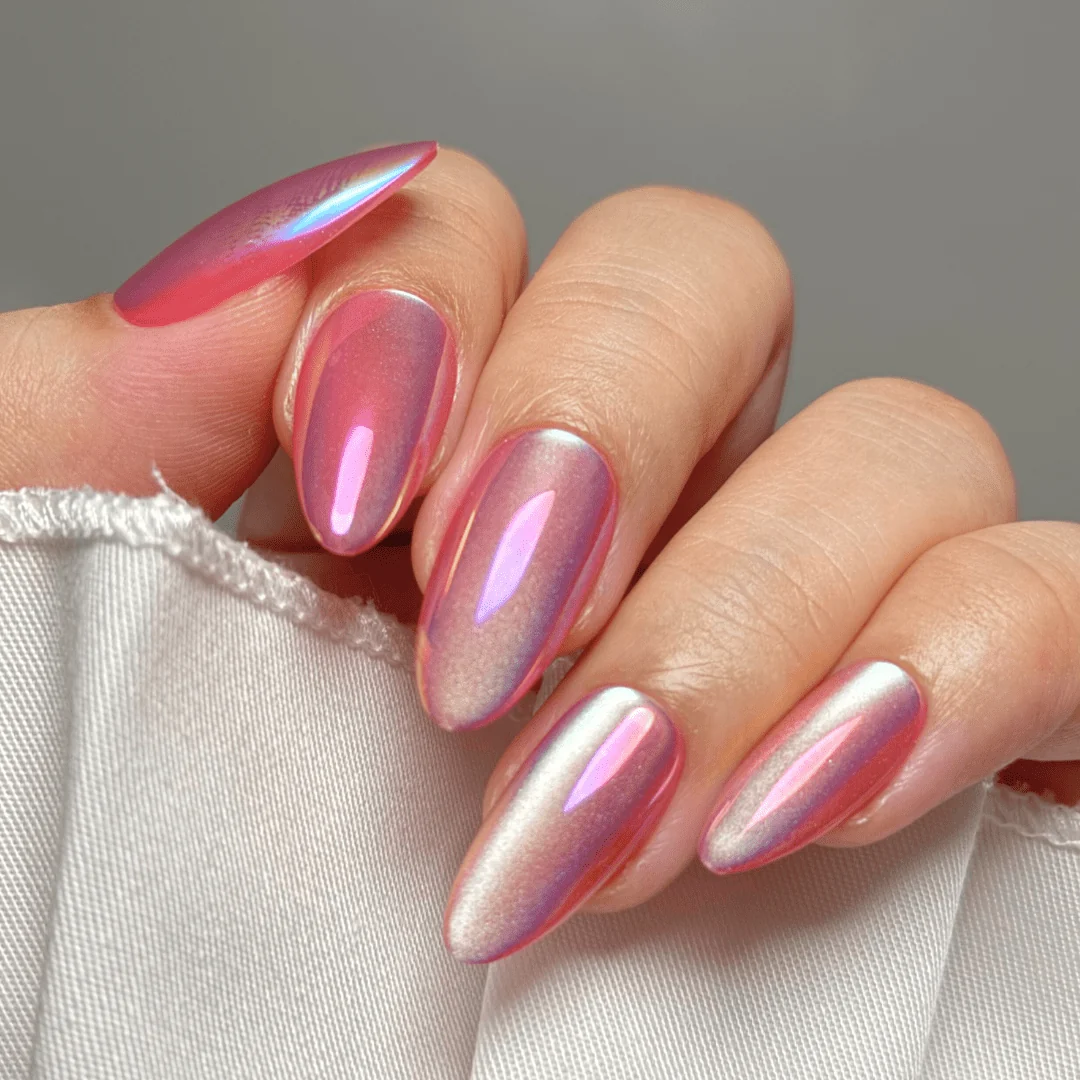 Pale Pink with Delicate Silver Bows — Medium Nails