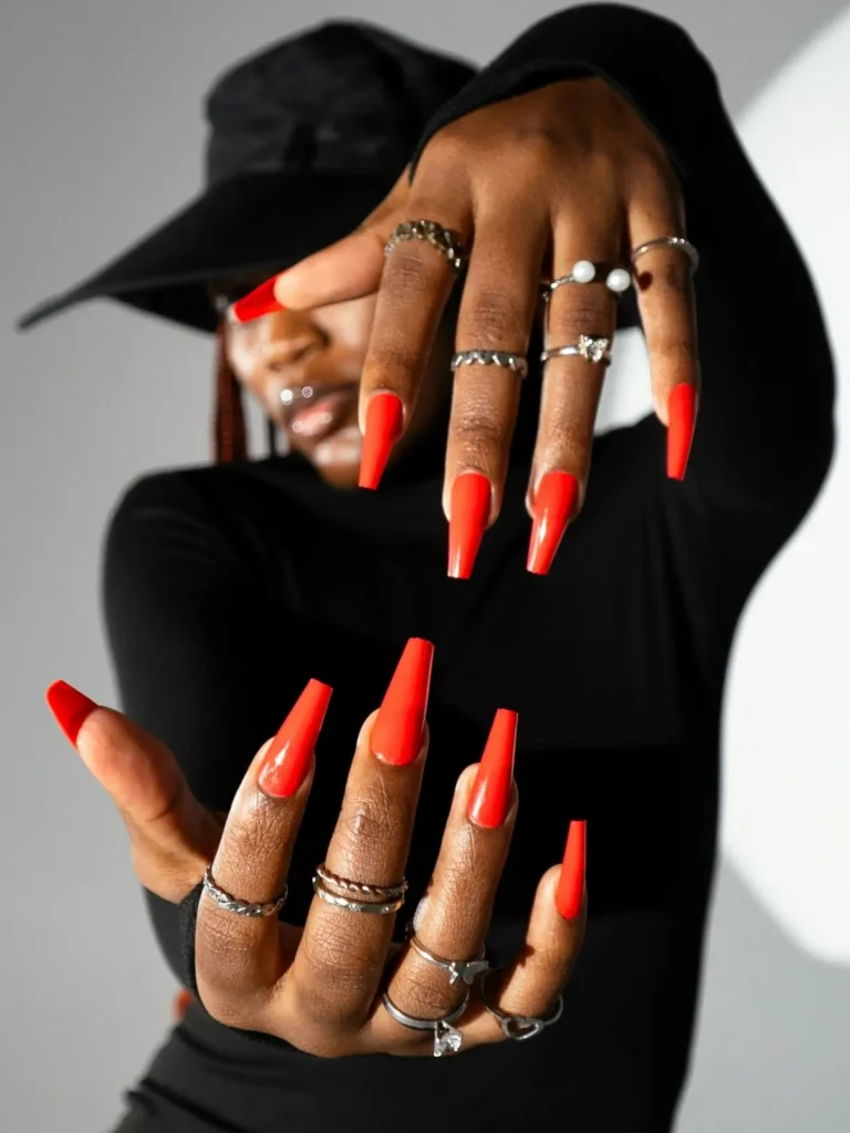 Bold Bright Red Stiletto Nails — Long Nails
