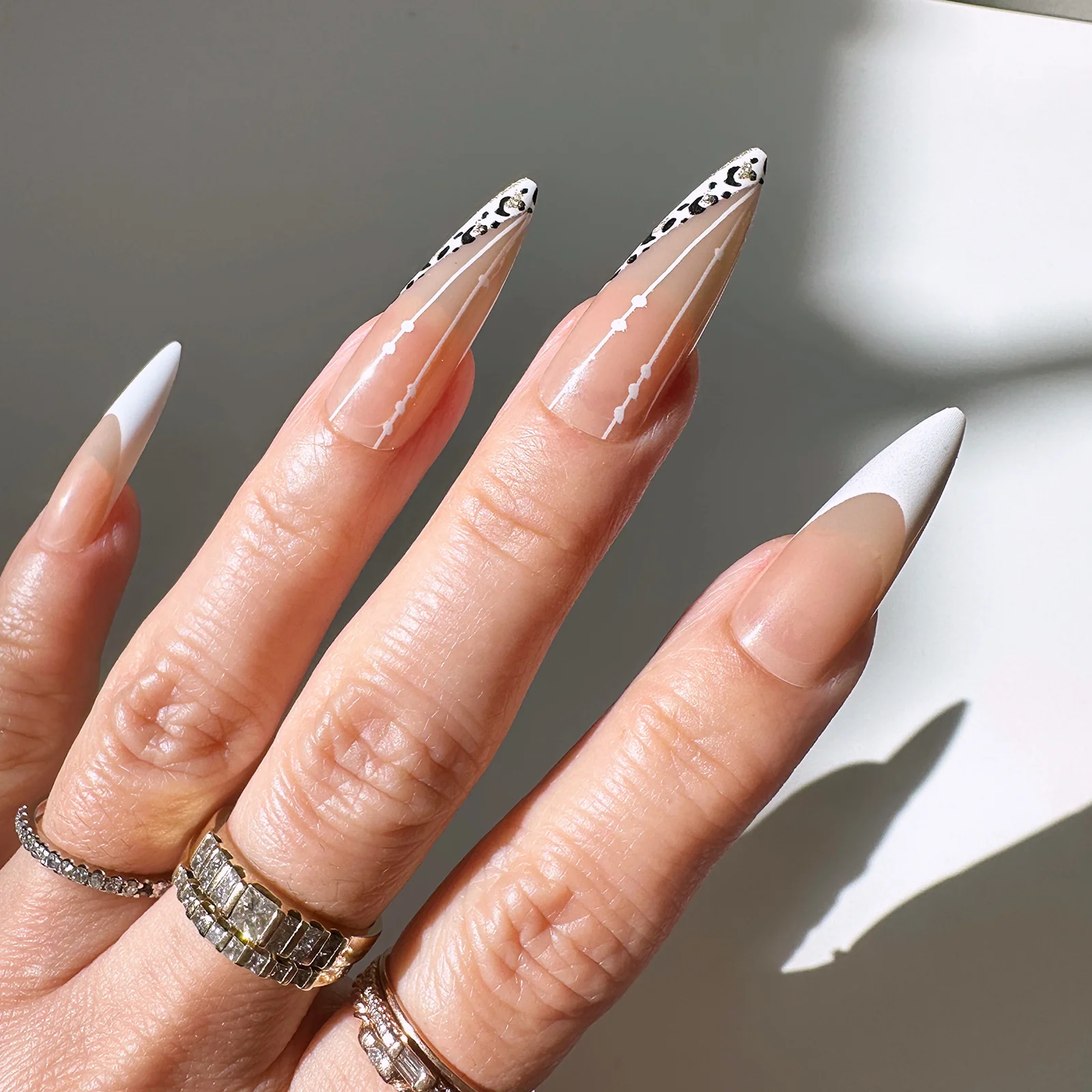 Chic Leopard Print French Tip Stiletto Nails — Long Acrylic Nails