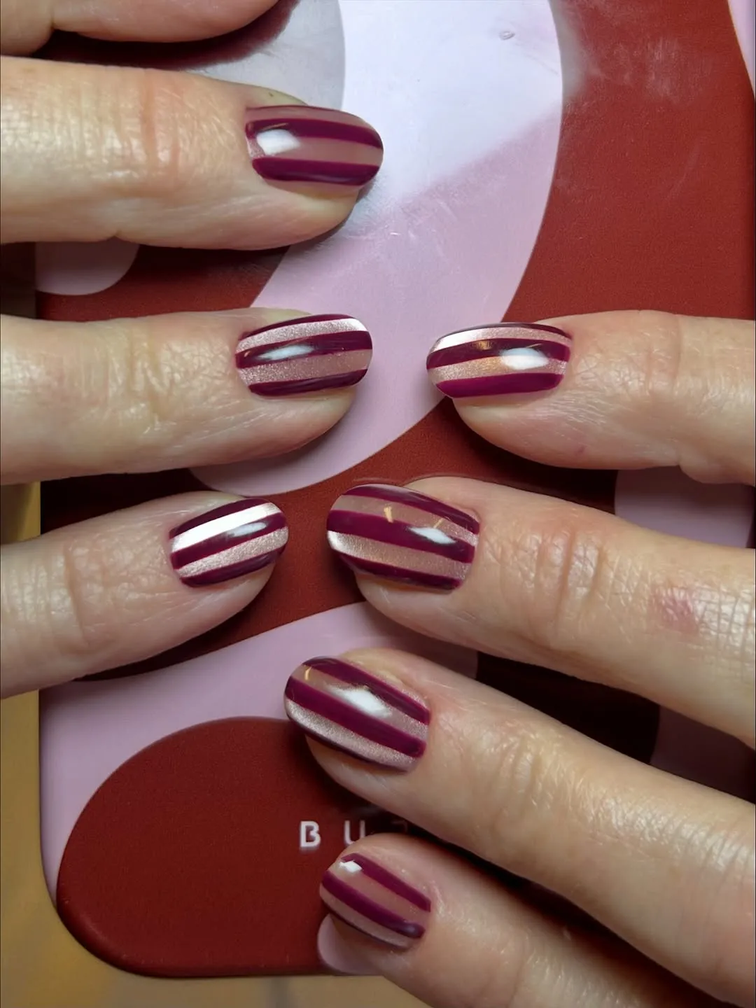 Deep Berry And A Pale Shimmery Rose Gold Visual Idea — Gel Nails
