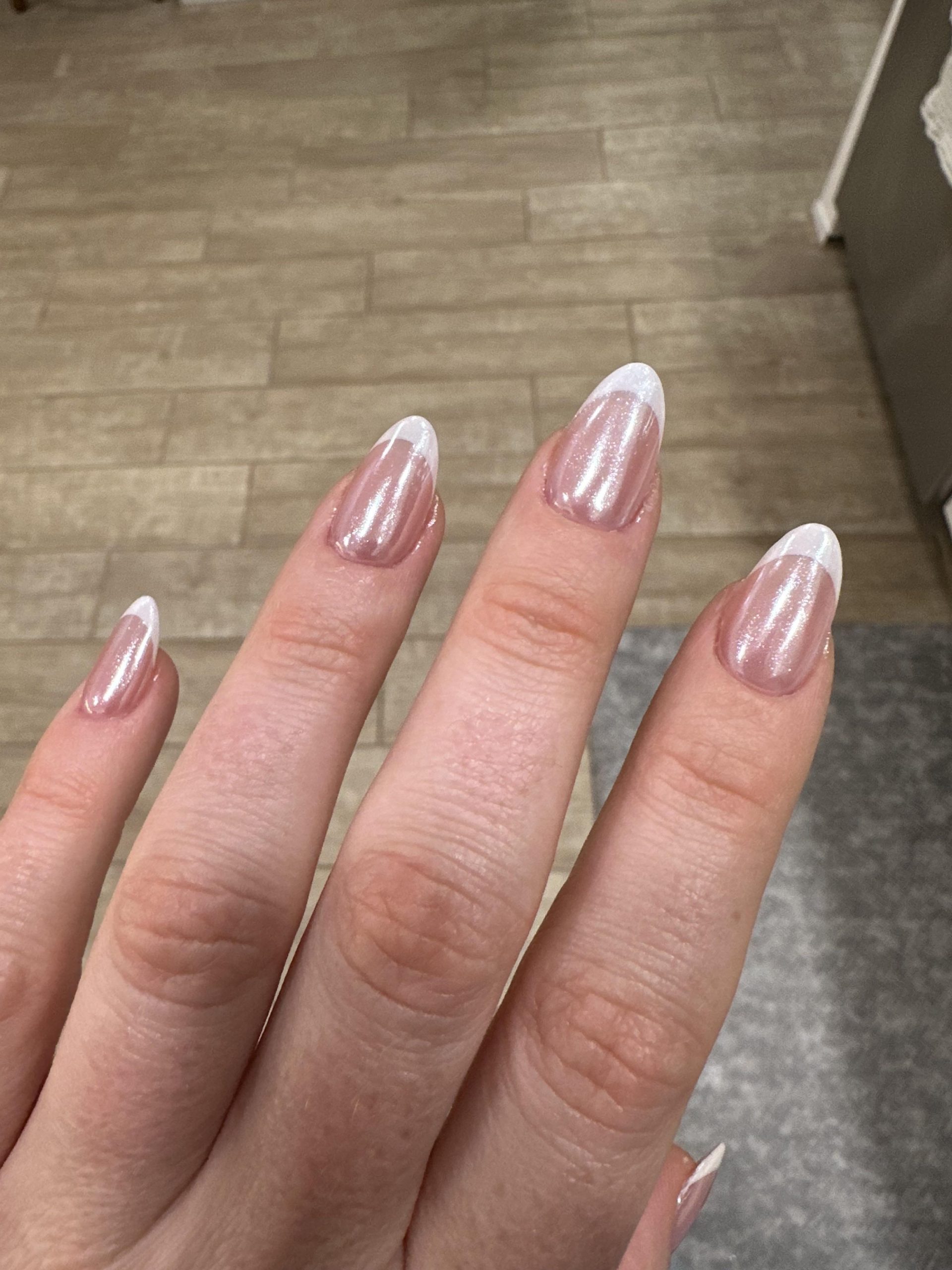 Shimmer French Tip Oval Nails — Gel X Nails